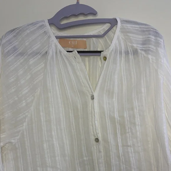Cali by Cali Dreaming 100% Cotton Pleated Long Sleeve Kaya Shirt Pure White Med - Picture 3 of 11